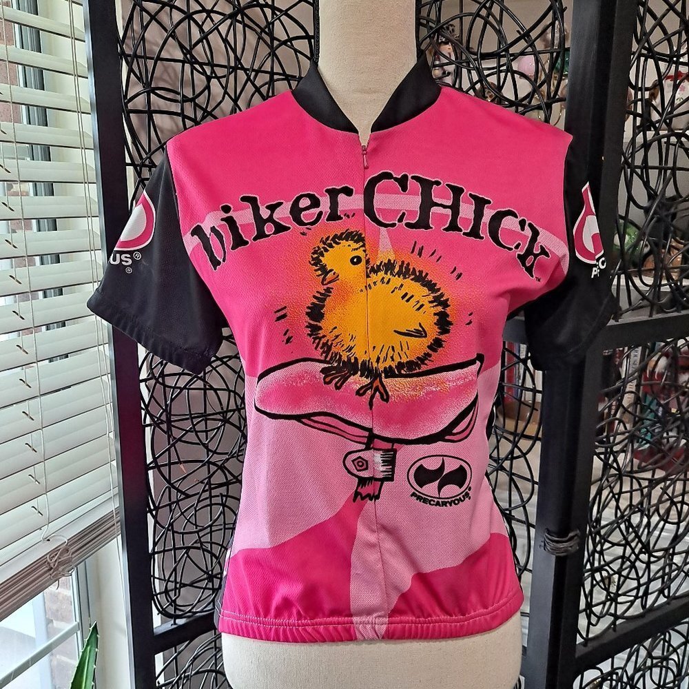 Precaryous Cycling Jersey Size Large Pink Biker Chick Half Zip NWT